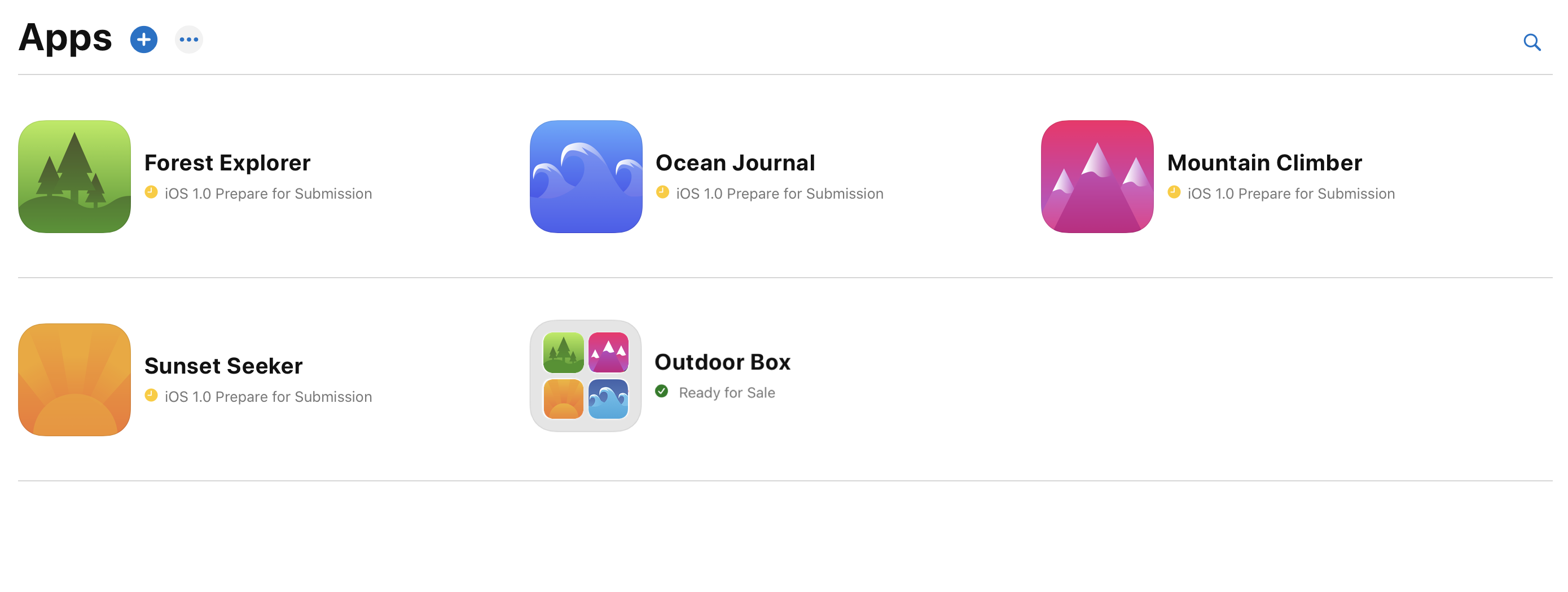 Screenshot of the Apps page which is displaying 4 apps and 1 app bundle